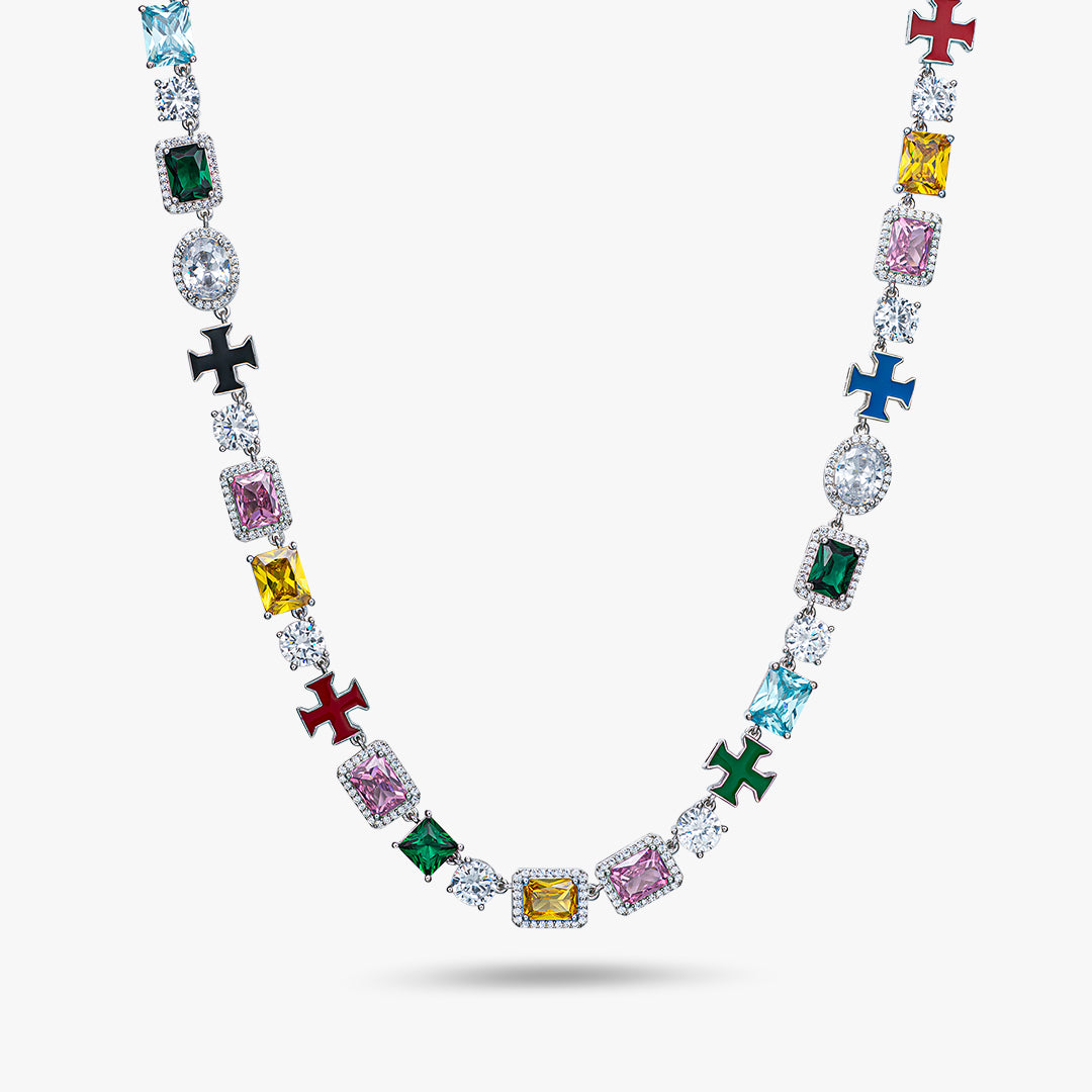 S925 Multi Gemstone Motif Chain